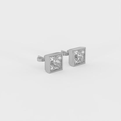 Poise 1.2 ct Princess Moissanite Bezel 925 Silver Stud Earrings