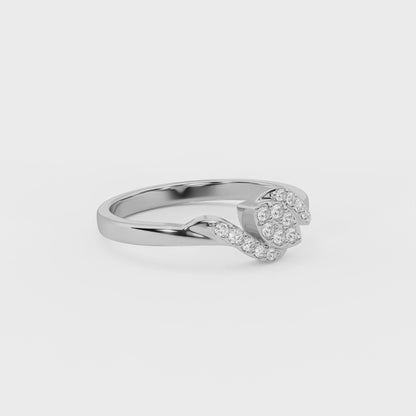 Willow 0.14 ct Round Moissanite Pavé Leaf Swirl 925 Silver Ring