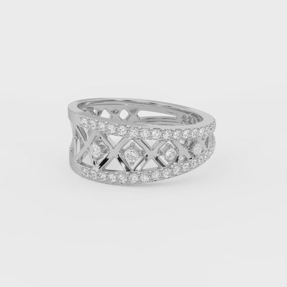Elara 0.44 ct Round Moissanite Pavé Lattice 925 Silver Statement Ring