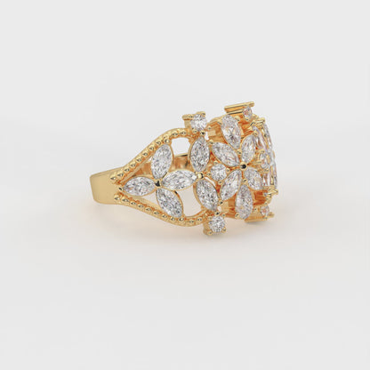 Magnolia 1.15 ct Marquise Pear Moissanite Floral 925 Silver Statement Ring